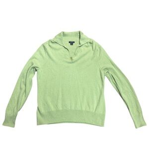 Prive Green Cashmere V Neck Collared Sweater XL